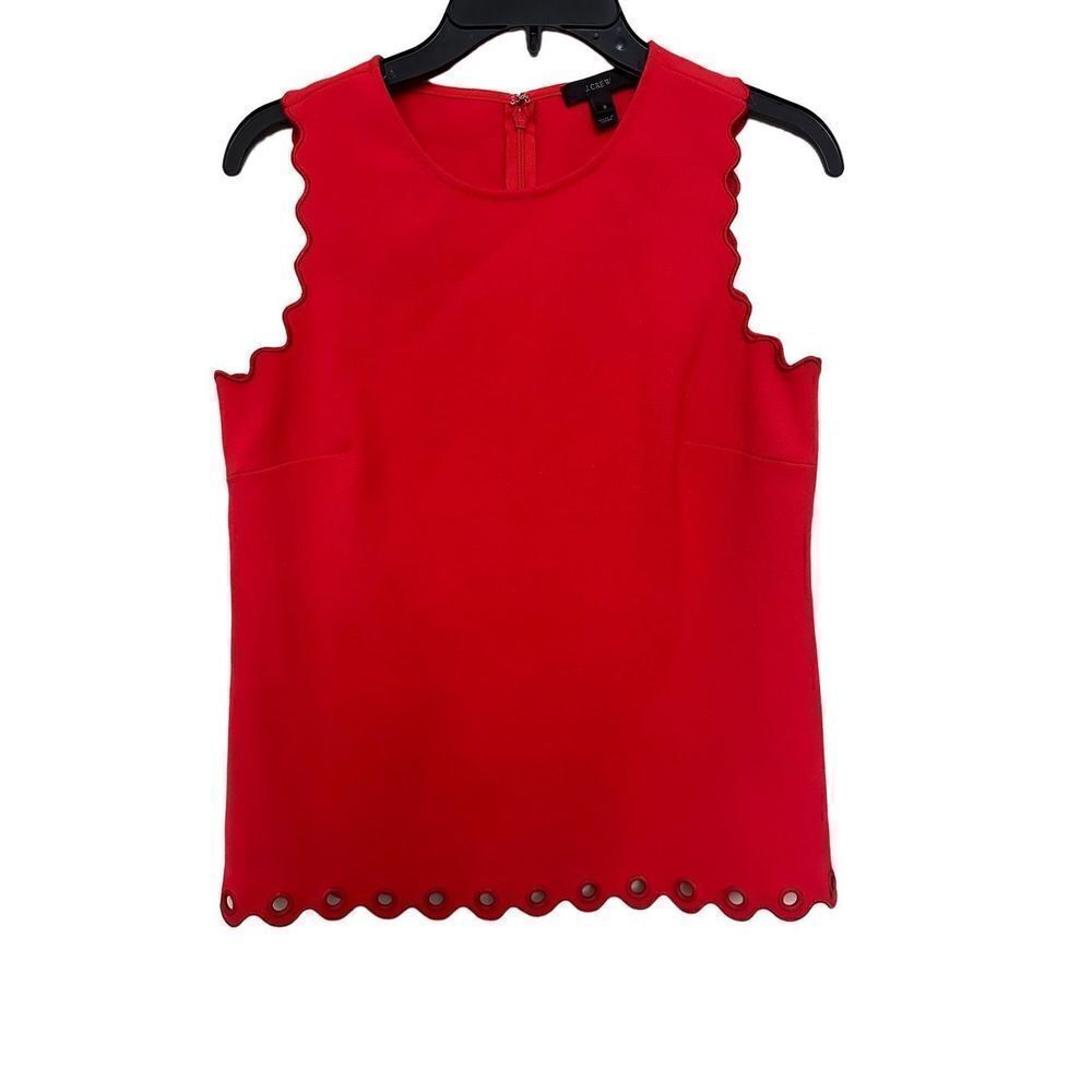 J. Crew Red Scallop Grommets Sleeveless Crew Neck Top